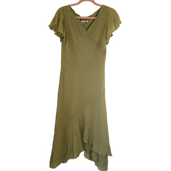 Adrianna Papell Y2K Green Polka Dot Silk Boho Romantic Feminine Midi Dress 12 - Picture 3 of 12